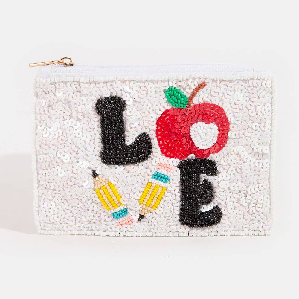 Apple And Pencils Love Sequin Coin Purse