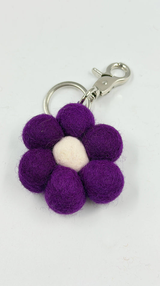 Handmade Cute Felt Flower Keyrings- Purple