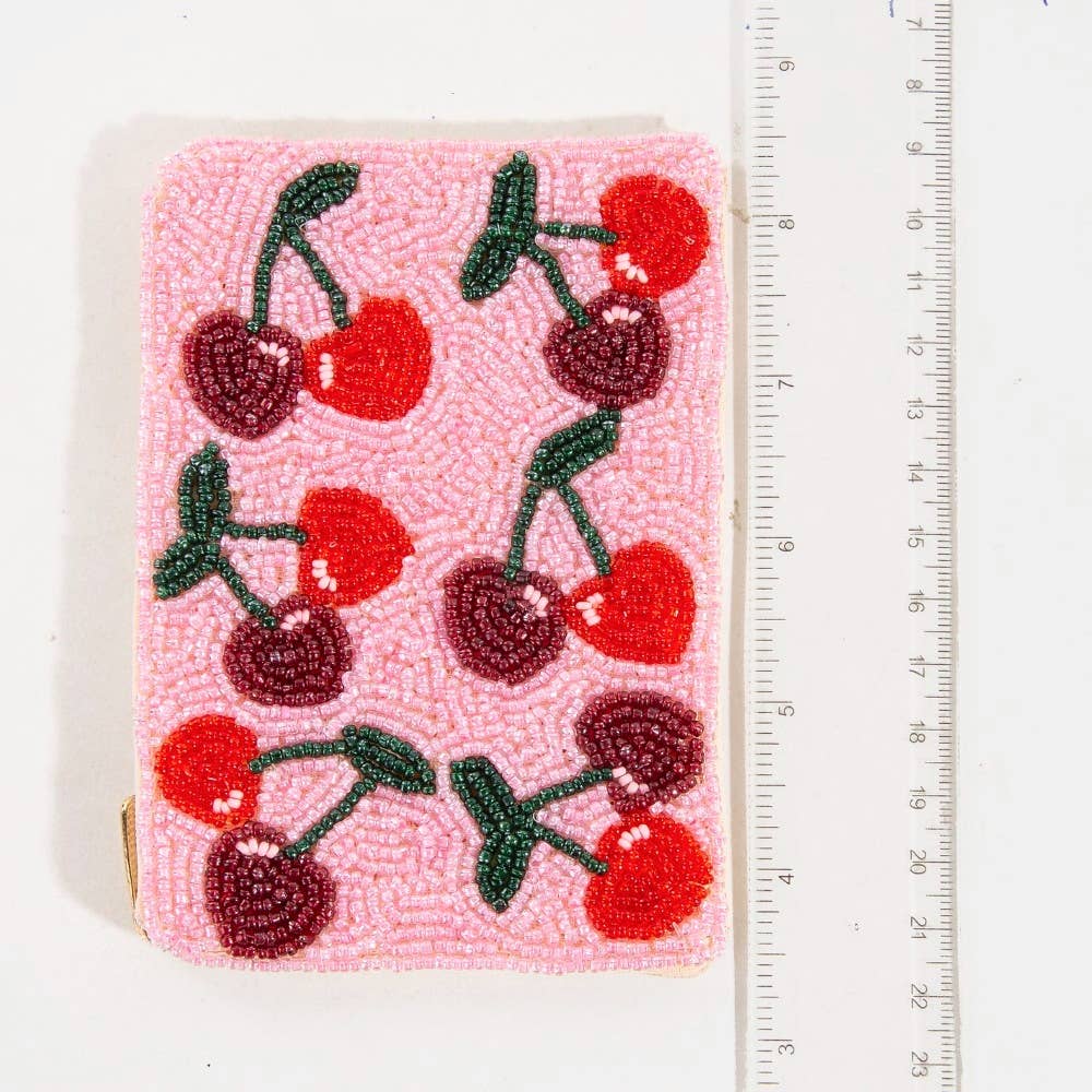 Two Tone Cherries Seed Beaded Coin Purse