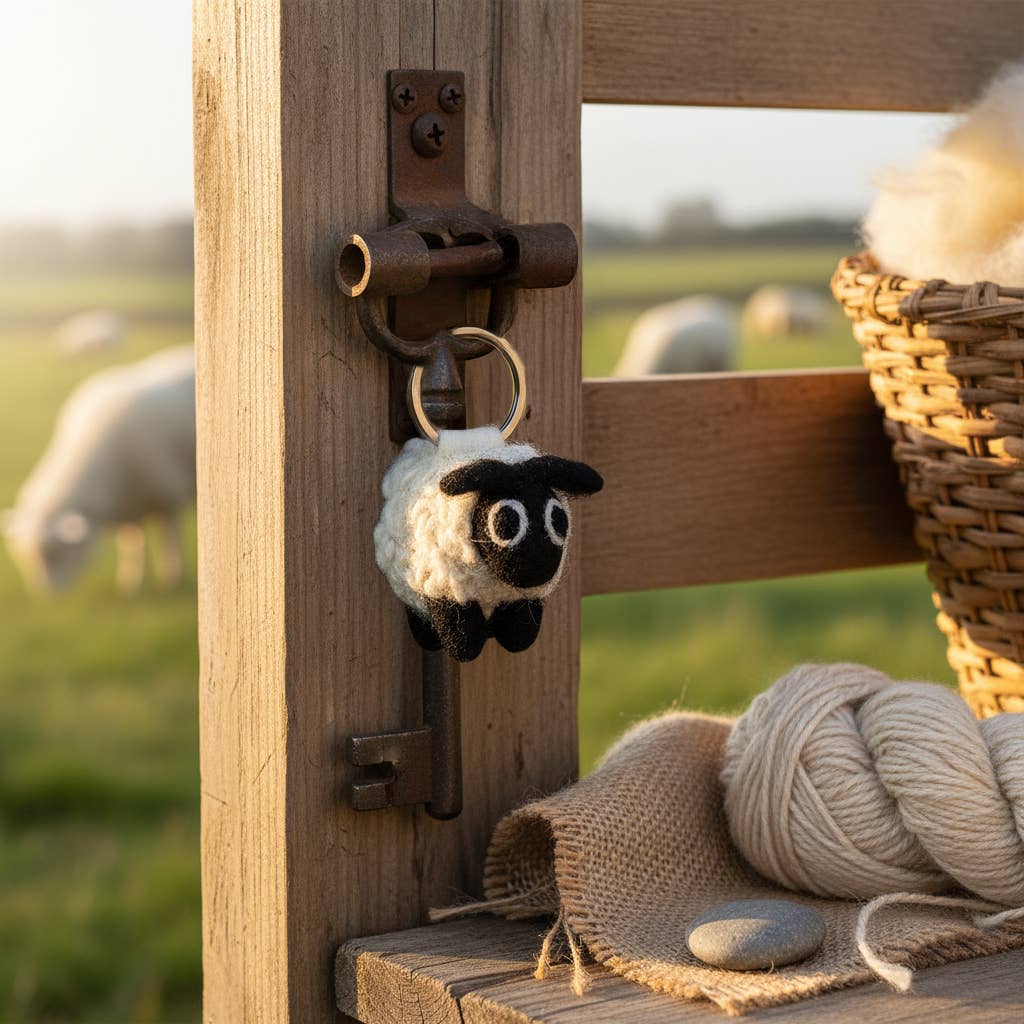 Handmade Fair trade Needle Felt Black Sheep Keyring