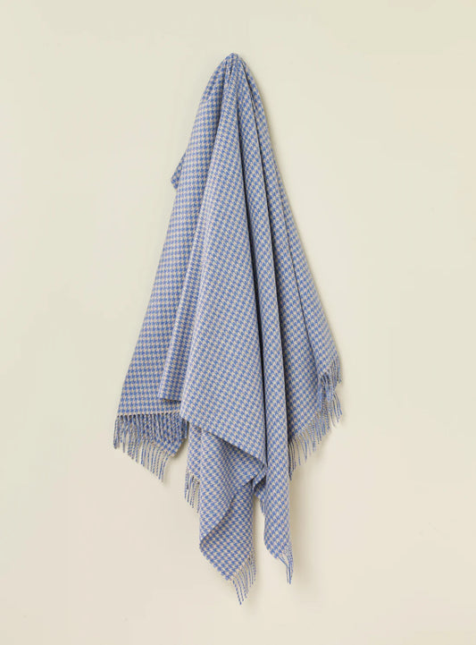 Exquisite Wool Merino Pure NZ Throw - Houndstooth Blue & Natural