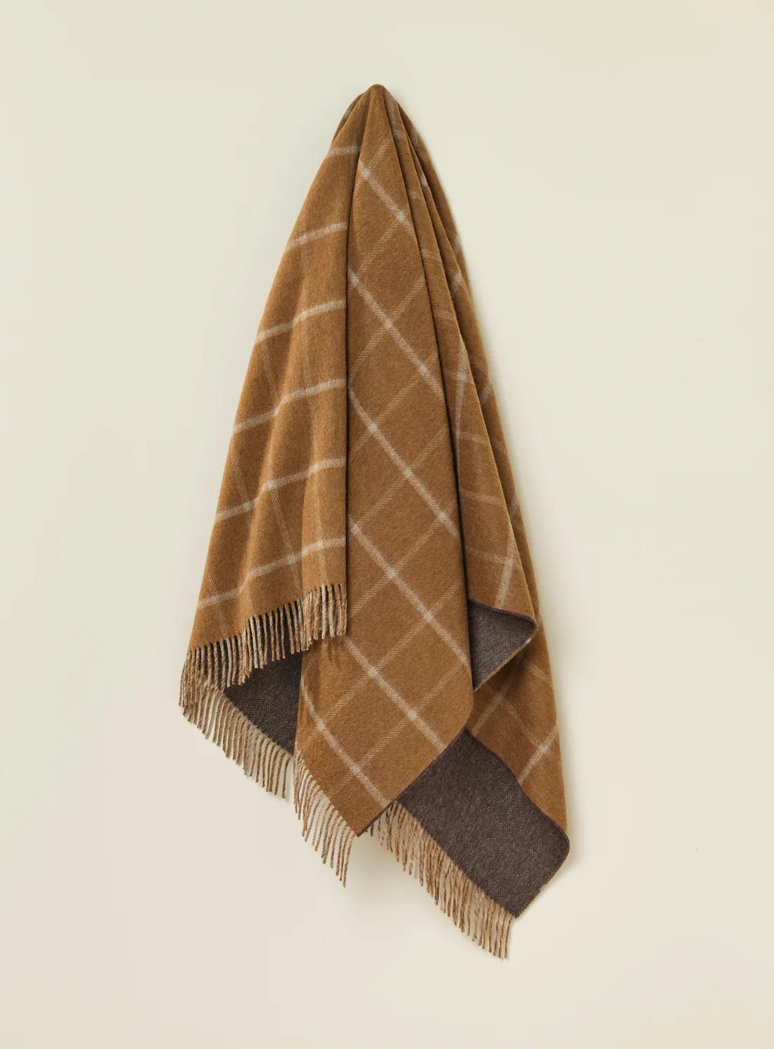 Exquisite Wools 100% Merino Throw Herringbone Check Camel & Chocolate