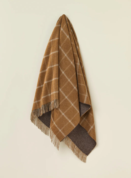 Exquisite Wools 100% Merino Throw Herringbone Check Camel & Chocolate