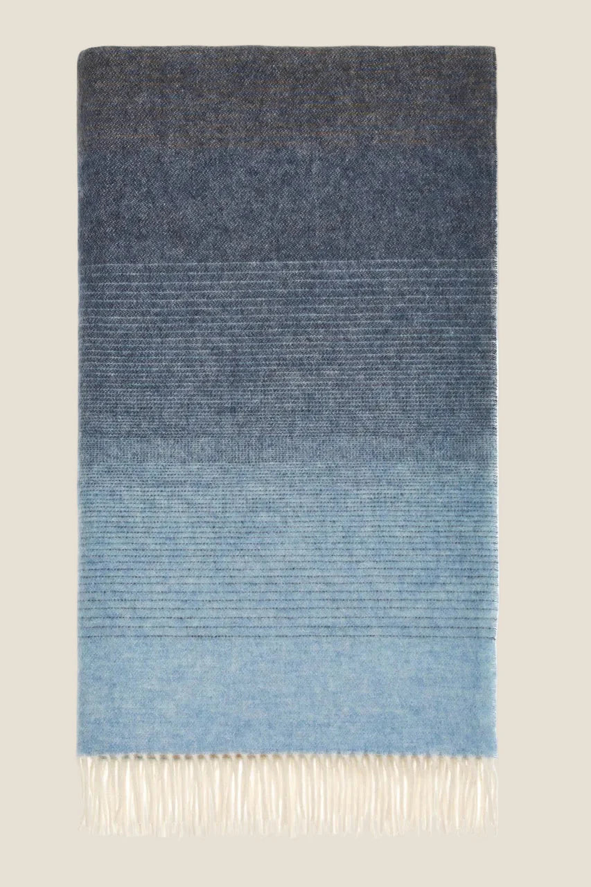 Exquisite Wool Merino Pure NZ Throw - Ombre Stripe Blue & Camel