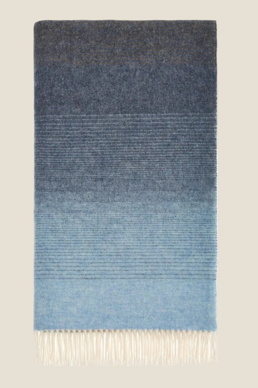Exquisite Wool Merino Pure NZ Throw - Ombre Stripe Blue & Camel