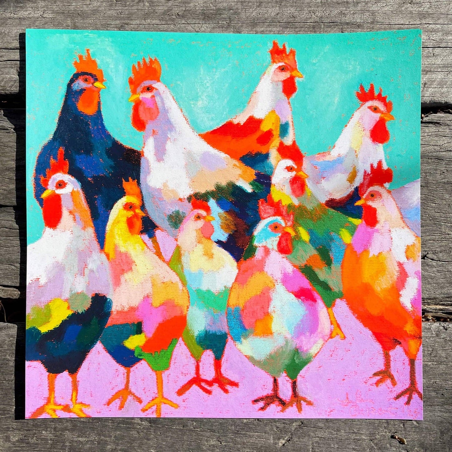 A Chicken Extravaganza Square Art Print