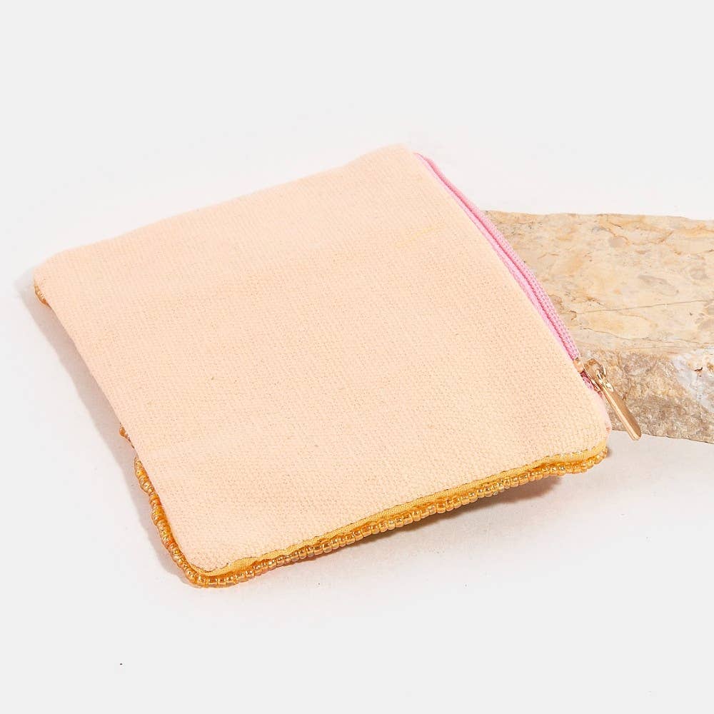 Floral Sequin And Seed Beaded Coin Purse