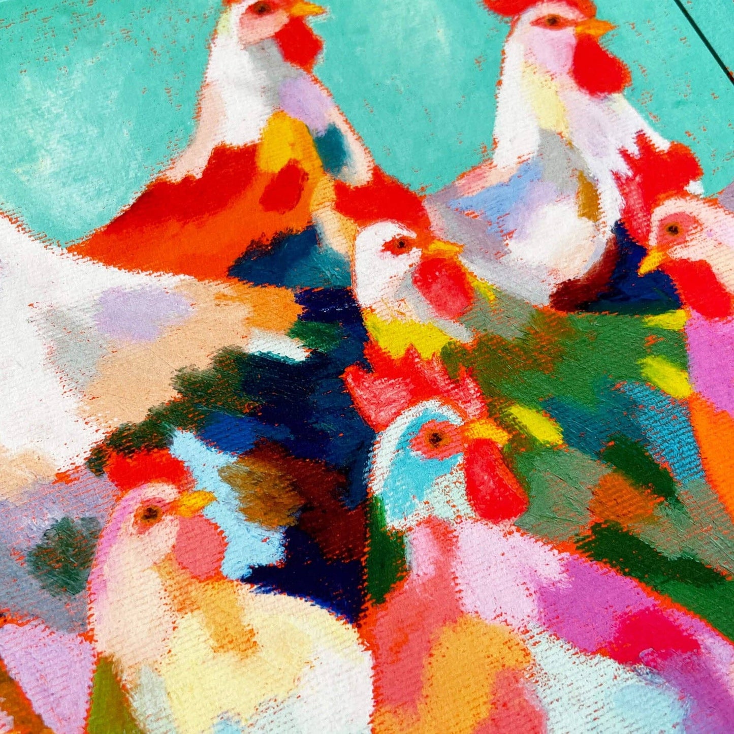 A Chicken Extravaganza Square Art Print