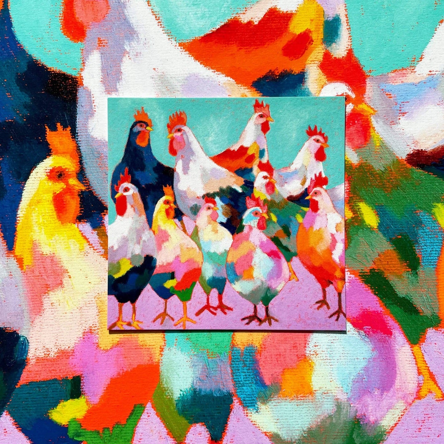 A Chicken Extravaganza Square Art Print