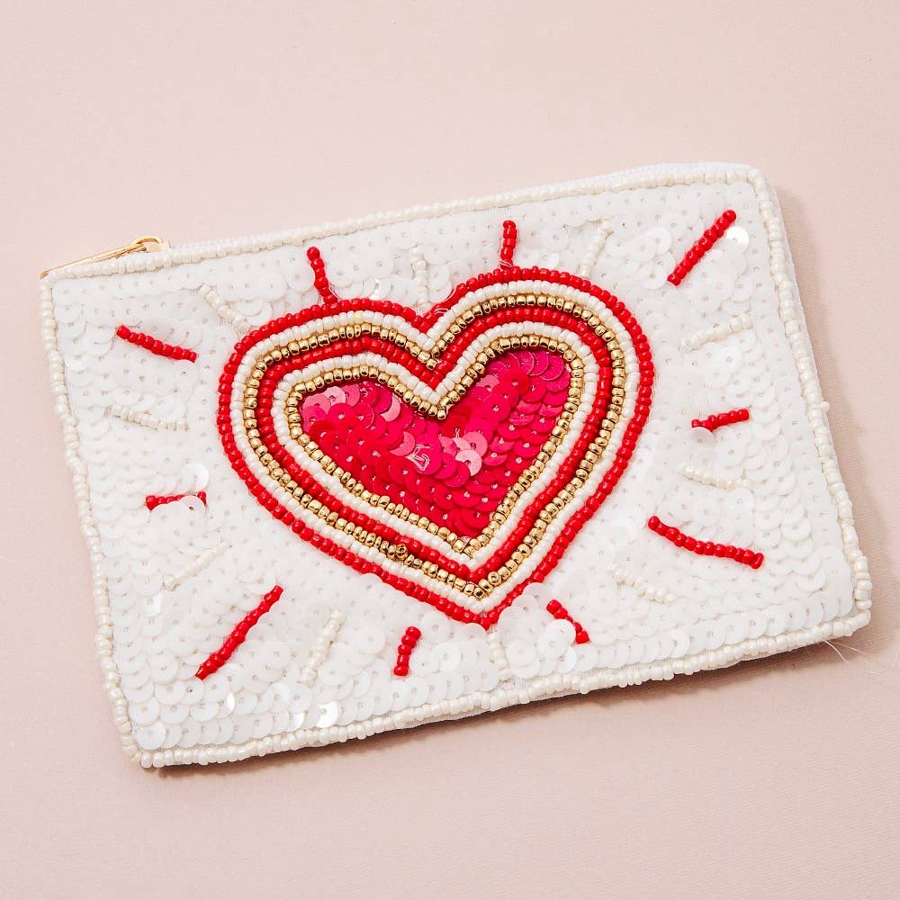 Shining Heart Seed Beaded Coin Purse