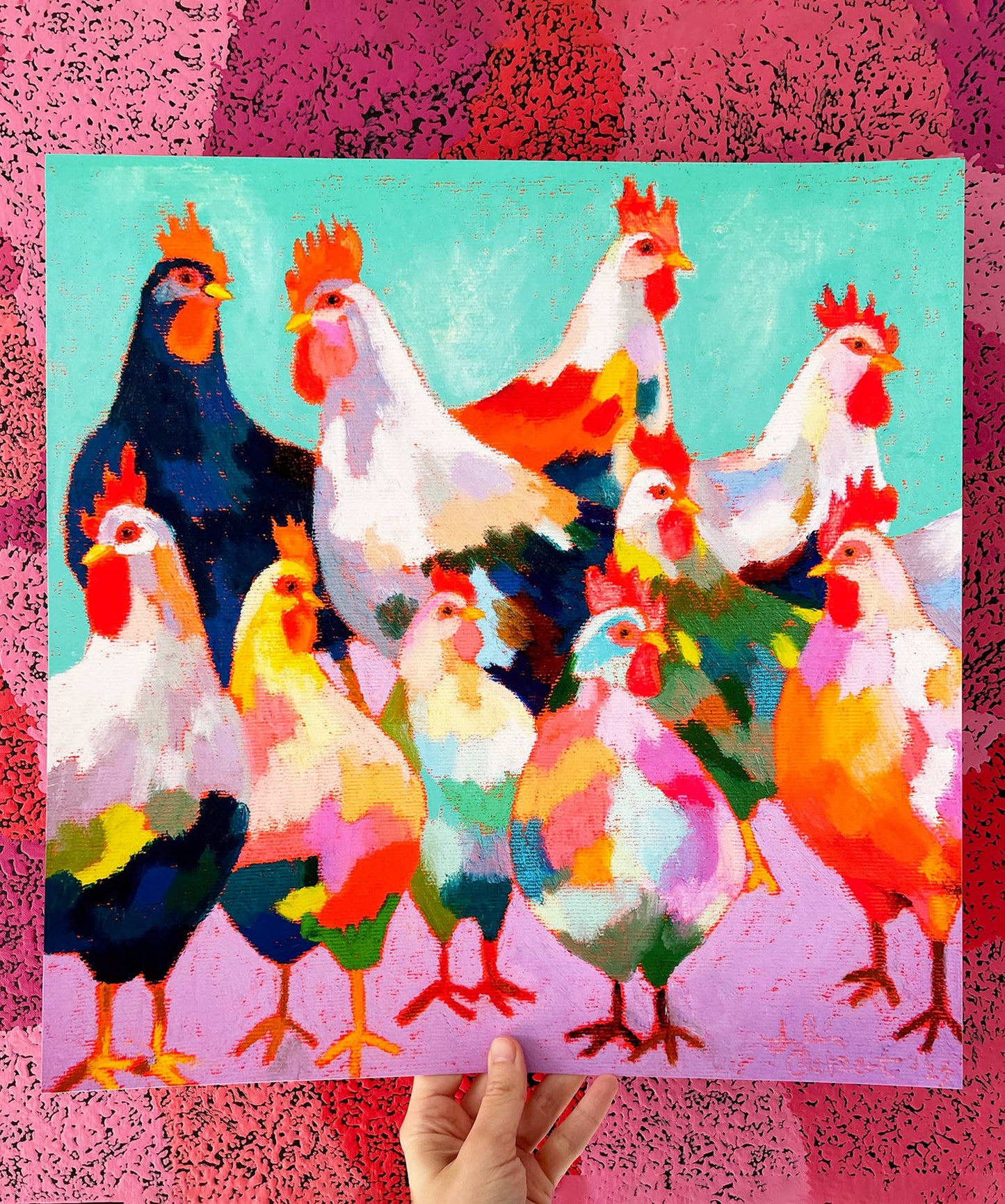 A Chicken Extravaganza Square Art Print