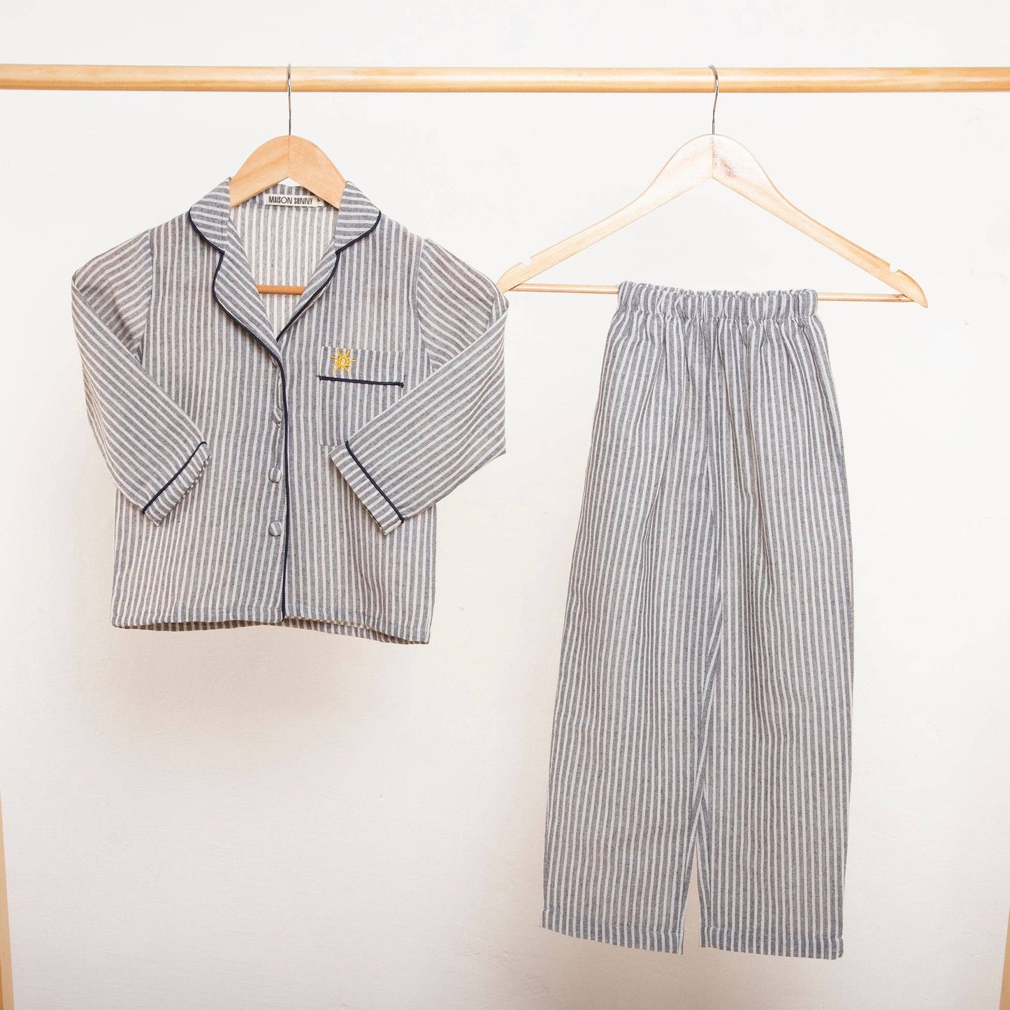 Spencer Classic Handmade Black and White Linen Striped Kids Pyjama Set
