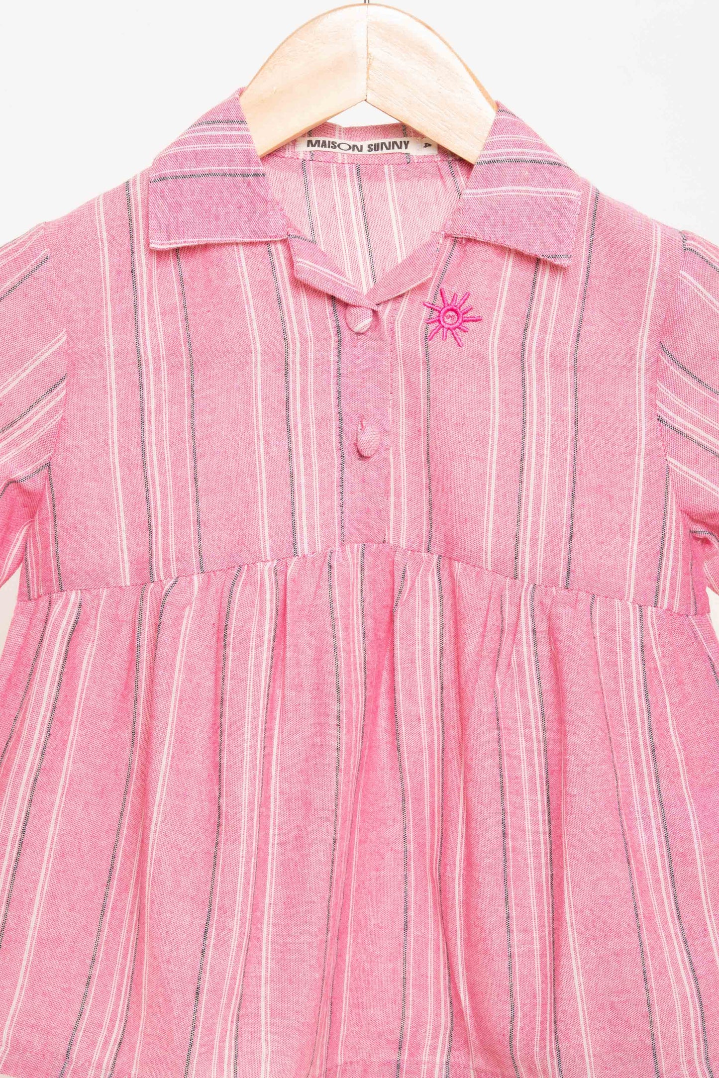 Blake Classic Pink Linen Striped Kids Pyjama Set