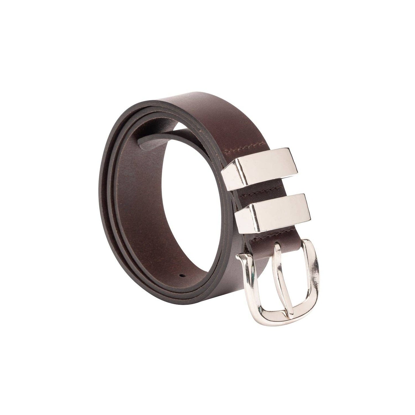Leather Belt Brown with Sliver Buckle - Johnny 6 QTYs