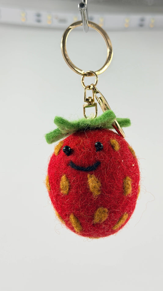 Handmade Felt Fruit Keyrings: Strawberry 