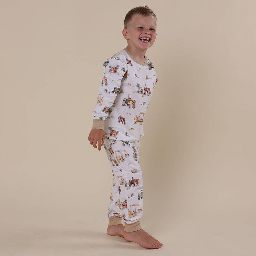 Diggers & Tractors Organic Kids Long Sleeve PJ Set