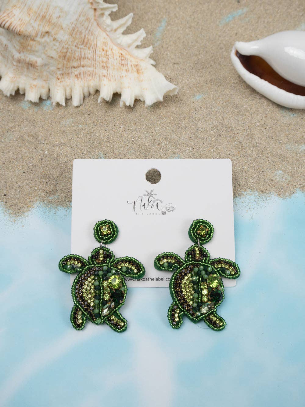 Turtle Beaded Earrings - Emerald Green