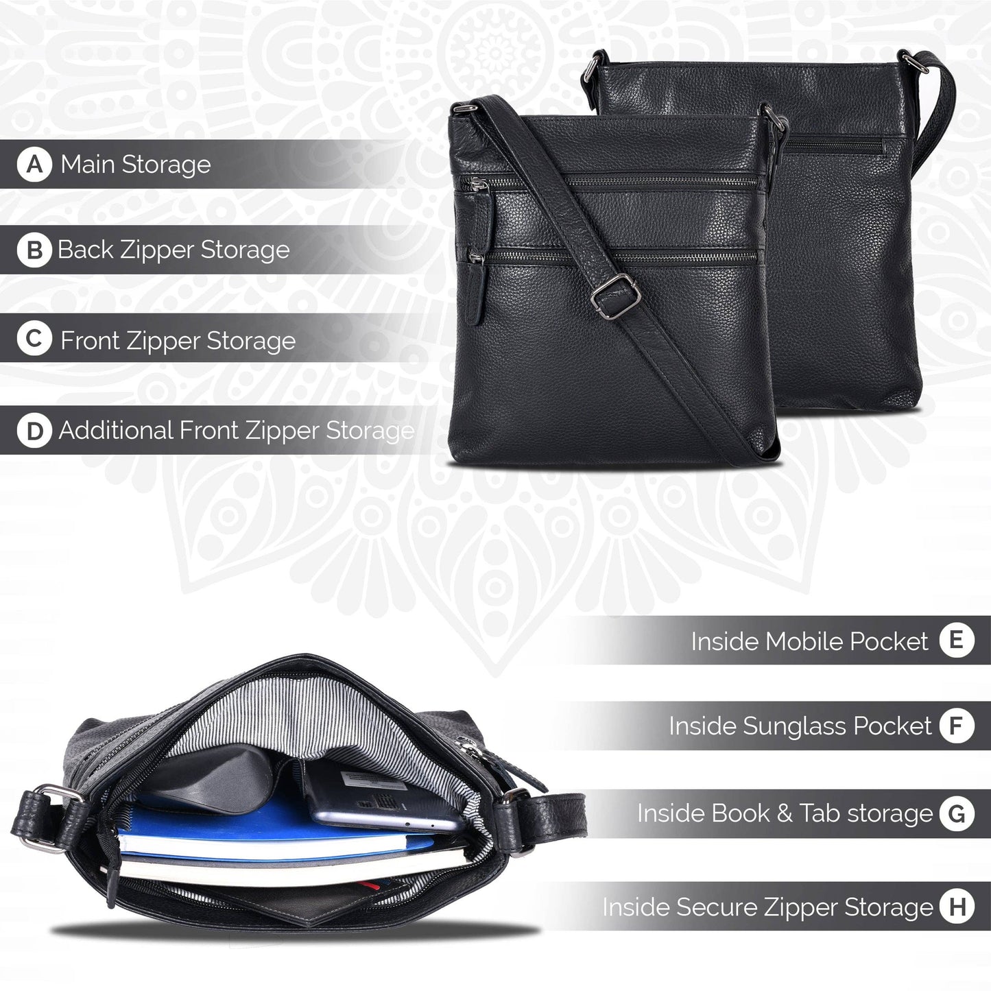 Leather Crossbody Purse - Black GW6309BLK