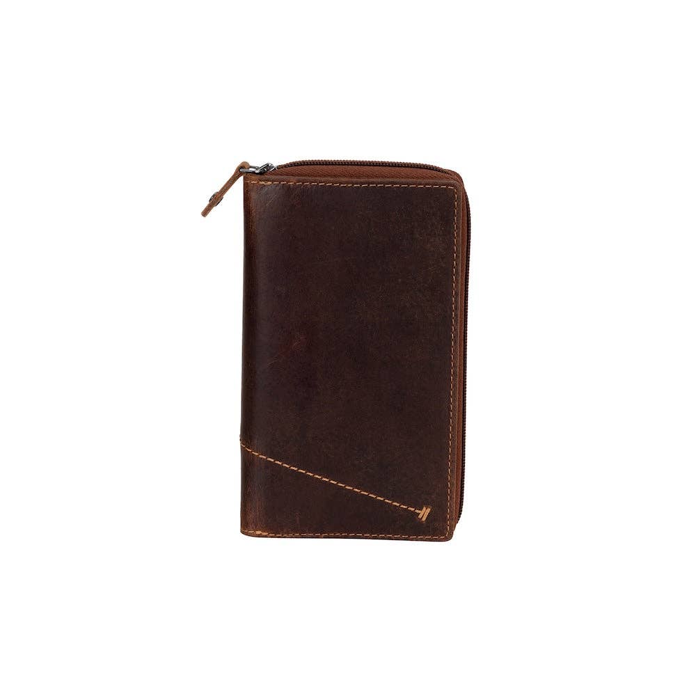 Wildera Leather “Aurora” Ladies’ Long Leather Wallet – Zip-Around RFID Wallet in Sandel