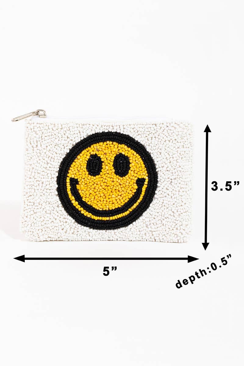 White Seed Beaded Smiley Face Coin Purse