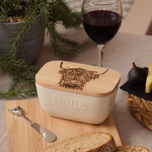 Highland Cow White Butter Dish & Knife Set