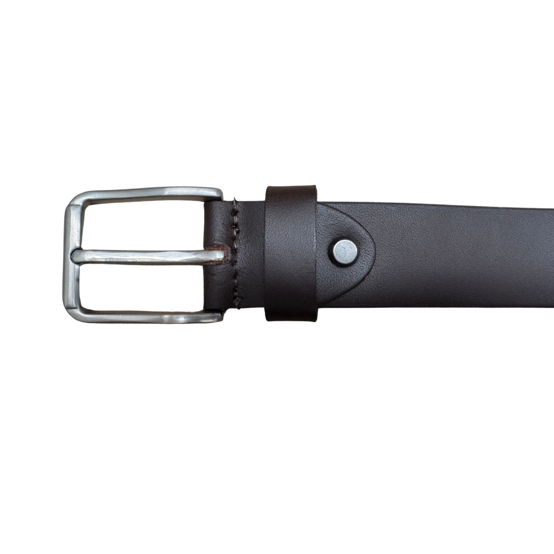 Leather Belt Brown with Sliver Buckle 35mm