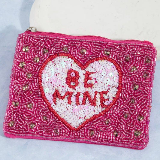 Be Mine Heart Seed Beaded Coin Purse
